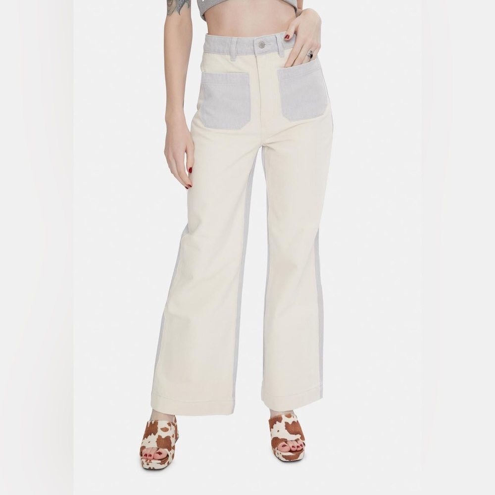 ROLLA'S Cream and Gray Wide Leg Flare Jeans